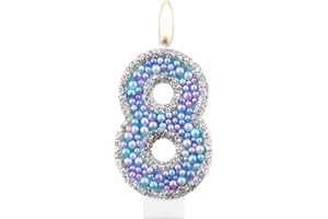 MCISKIN Macaron 8th Birthday Candles,Purple Blue Number 8 Candle for Cake, Color Pearl Candles, Macaron Themed Birthday Decorations, Sparkler Birthday Candle Cake Topper for Girls Boys Birthday Party Supplies