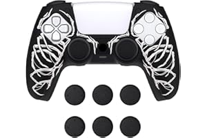 PlayVital Silikon Hülle für ps5, Dockable Schutzhülle Hülle Case Griffe Skin mit 6 Joystick-Kappen für ps5 Wireless Controller Passend zur Ladestation(Totenkopf)