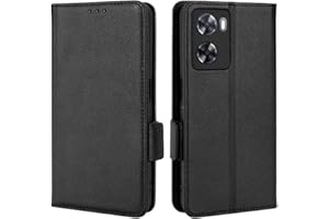 Unichthy Phone Case for OPPO A57 2022 / OPPO A57s 5G 2022 Cover Flip Shockproof Litchi Pattern Anti-slip Wallet Case PU Leather Stand Magnetic Closure Folio Protective Phone Skin Black