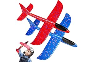 UIEXAY Avion Planeur, Avion Jouet Enfant 2 Pièces, Extérieur Interactif Avions en Mousse, Jeu Plein Air Extérieur Enfant Garcon 4 5 6 7 8 9 10 Ans,Cadeau Anniversaire, Cadeaux de Noël(Bleu et Rouge)