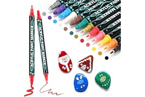 Mitoymia Rotuladores Acrilicos Permanentes Pincel 12 Colores-rotuladores tela Impermeabile Secado Lettering Rápido Marker Pen para DIY Cristal, Madera, Cerámica, piedras Doble Punta(1-2mm)