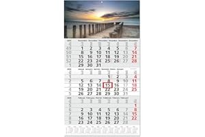 ‎TIMR Timr 3-Monatskalender 2026 Jahresübersicht - 53 cm - International mehrsprachig D/GB/F/I/E/NL - Wandkalender mit Schieber - Motiv Nordsee I tr342