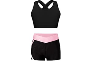 Aiihoo Ensemble Sport Fille Débardeur Brassière Yoga Haut de Danse + Short Gymnastique Fitness Running Tenue de Sport pour Enfant 3-16 Ans