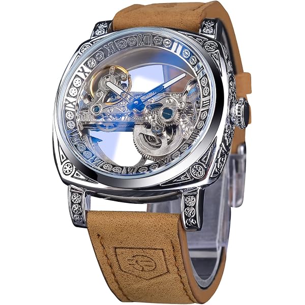 FORSINING Orologio al quarzo da uomo, stile retrò, con scheletro lunare