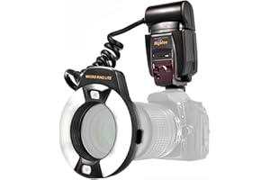 IMPULSFOTO Pierścieniowa lampa błyskowa Meike I-TTL Macro (liczba przewodników 14-46) kompatybilna z wszystkimi lustrzankami cyfrowymi Nikon z gorącą stopką (dla obiektywów od 52mm - 77mm) - MK-14EXT