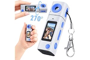 1080P Mini Digitalkamera med Nyckelring, 270°Roterande Objektiv, 8GB Kort | Mini Kamera med 8GB Kort, 16X Digitalzoom, 21 Kreativa Filter, Liten Kamera för Resor, Fester, Födelsedagar och Utomhusbruk