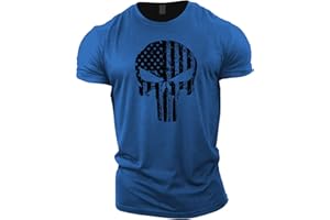GYMTIER T-shirt de bodybuilding pour homme - Motif crâne et drapeau des États-Unis