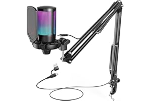 FIFINE USB Gaming Microphone Kit for PC PS5, Computer Condenser Microphone with RGB, Quick Mute, Gain Control, Boom Arm Stand, Shock Mount, Pop Filter for Streaming Discord Podcasts YouTube -A6T