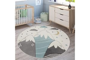 ‎PACO HOME Paco Home Kinder-Teppich Für Kinderzimmer, Junge/Mädchen versch. Designs, Farben u. Größen, Grösse:120 cm Rund, Farbe:Creme 7