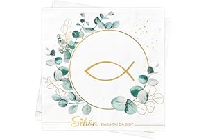 AFYHH 40 Stück Servietten Hochzeit Geburtstag Fisch Servietten Taufe Deko Grün Eukalyptus Schön Dass Du Da Bist 3-Lagige Servietten Salbeigrün Konfirmation Kommunion Napkins Tischdeko Weiß 33x33cm
