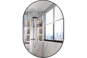 Dripex Miroir Maquillage | Miroir de Salle de Bain Ovale | Miroir Mural avec Cadre en Alliage d'Aluminium | Miroir de Décoration pour Salon, Salle de Bain, Chambre, Entrée | 70 x 50 cm | Noir