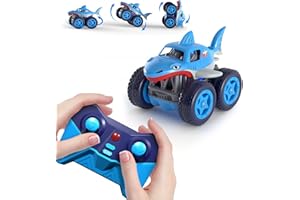 MAXTRONIC Direktladung Geschwindigkeit einstellbar Ferngesteuertes Auto, RC Stunt Auto 360° Drehung Flips, 2.4GHz Mini Hai MonsterTruck Spielzeug Geschenke für Kinder Jungen Mädchen ab 3 Jahren