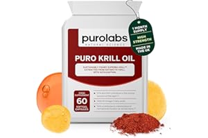 Purolabs Antarctic Krill Oil 1000mg – High Strength Krill Oil Capsules with Omega-3, EPA, DHA, Phospholipids & Astaxanthin – Antarctic Krill Oil for Heart, Brain and Eye Health – 60 Capsules