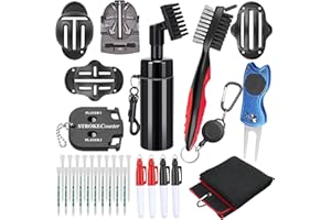 Yumzeco 33pcs Accessoires de Golf, Golf Brosse Nettoyage Club, Golf Chiffon en Microfibre, Golf Tees, Golf Outil Divot, Golf Outil d'Alignement de Balle, Golf Stylo Marqueur, Golf Mini Compteurs Score