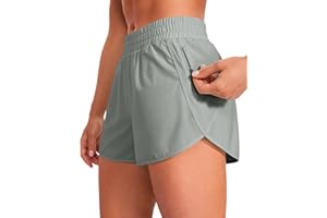CRZ YOGA Femme Short de Course Dauphin Taille Haute Séchage Rapide Fitness Pantalon avec Poche Zippée