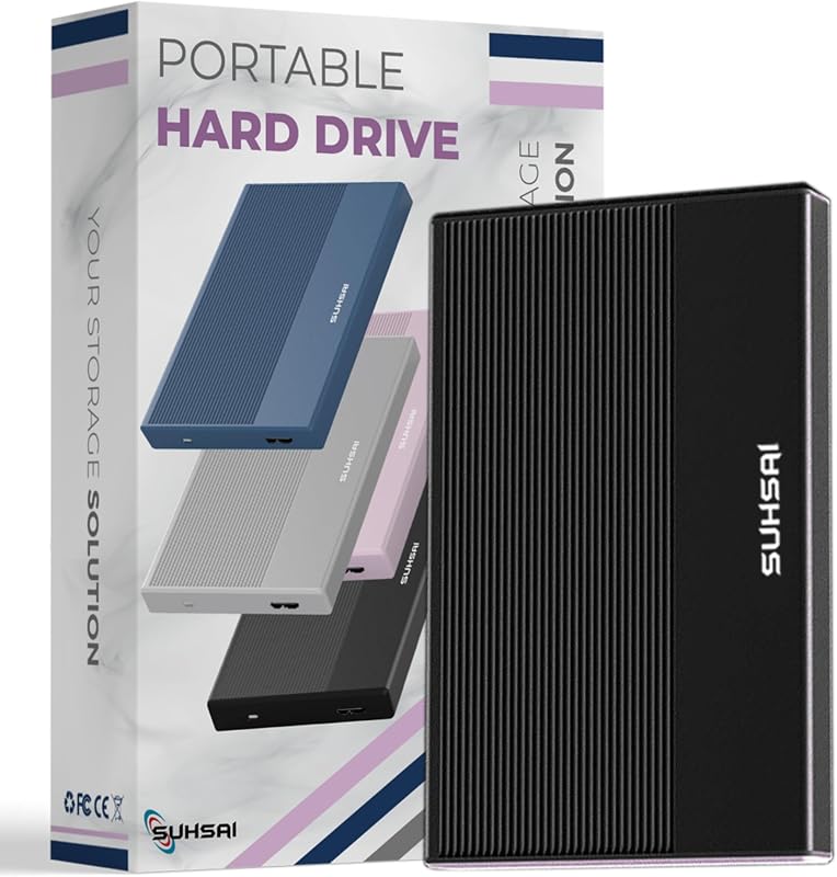 SUHSAI Externe Festplatte, 120 GB, Externe Festplatte, Backup-Laufwerk, USB 3.0, Hochgeschwindigkeits-Datenübertragungsfestplatte, kompatibel mit Mac, Laptop, Desktop-Spielekonsole (schwarz)