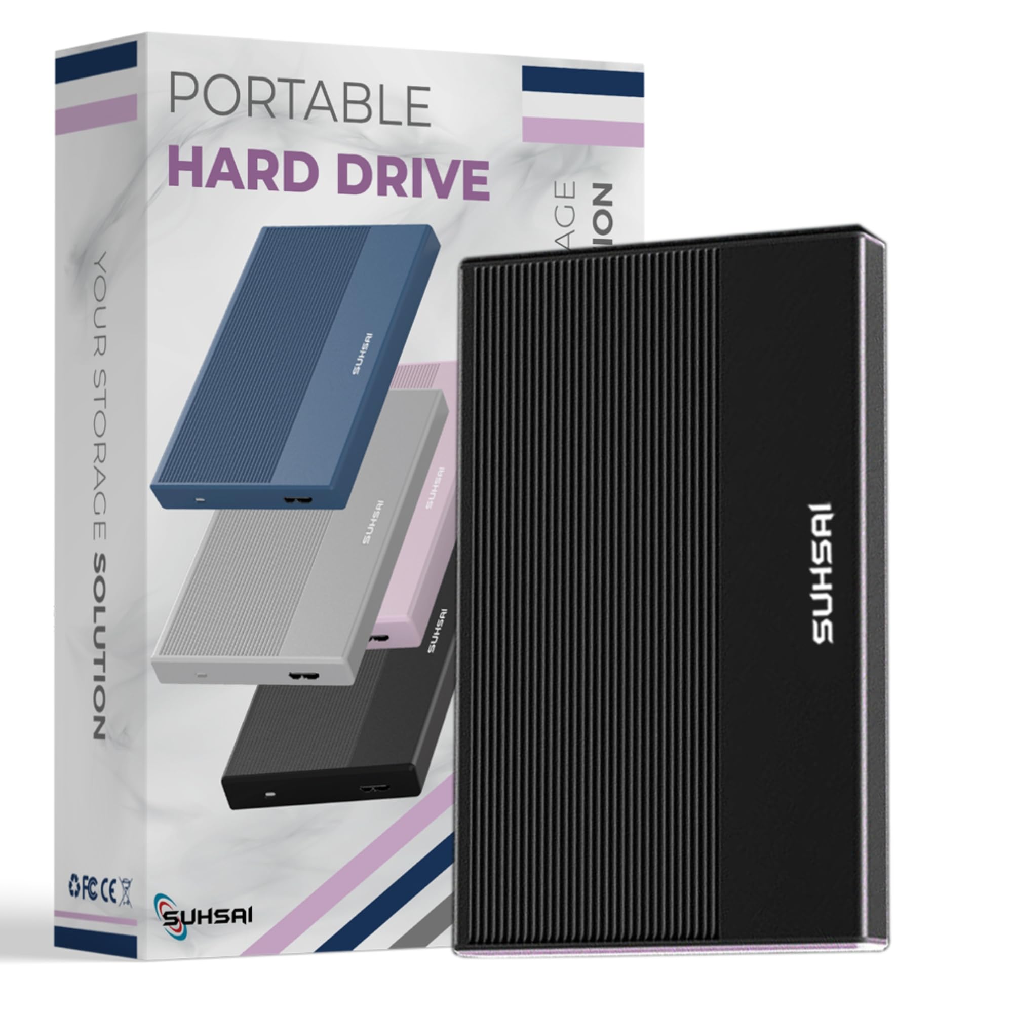 SUHSAI Externe Festplatte, 120 GB, Externe Festplatte, Backup-Laufwerk, USB 3.0, Hochgeschwindigkeits-Datenübertragungsfestplatte, kompatibel mit Mac, Laptop, Desktop-Spielekonsole (schwarz) - 1