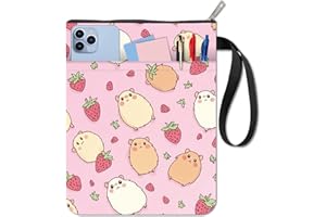 CRASPIRE Copertine per Libri con Fragole Protezione per Libri con Frutta di Porcellino D'India Custodia Rosa per Libri Tascabili Copertina per Libri in Tessuto Lavabile con Cerniera e Tasca Extra