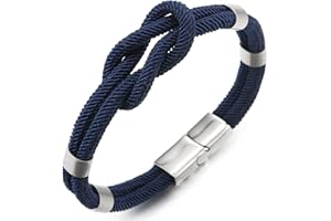 COOLSTEELANDBEYOND Hombre Mujer Pulsera de La Amistad, Nudo Náutico Marino Algodón Correas Pulsera, Cierre de Acero