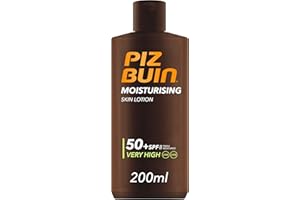 PIZ BUIN Moisturising Latte Solare SPF 50+, Crema solare 50+ idratante, Protezione solare 50+ con filtro solare UVA/UVB e Glicerina, Latte solare SPF 50+ resistente all'acqua e al sudore, 200 ml