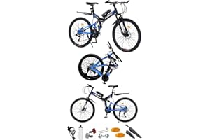 GENERIC 24", 26”, 27.5 Inch Mountain Bike, Foldable Adult & Teenager Bicycle, City Bike, Commuter Cycle, Unisex Men & Women MTB, Dual Suspension, Dual Disc Brake,19 KG Lightweight, 21 Speed, Blue