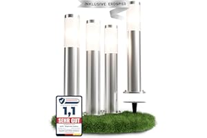 ‎MATO MATO 4x Wegeleuchten Außen mit Erdspieß - E27 Fassung, Höhe 50 cm - Outdoor Pollerleuchte aus Edelstahl IP44 - Wegleuchte, Sockelleuchte, Standleuchte, Gehwegleuchten Außen, Wegbeleuchtung