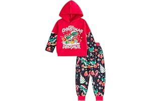 Momkonzz Toddler Christmas Outfit Boys Xmas Dinosaur Jumper + Jogger Pants Letter Printed Hoodie for Festival Clothes