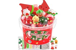 OKAYBEE Watermelon Red Slime Kit 300 ML, Seau de Slime Transparent avec Argile Slime, 10 Paquets d'accessoires, Slime pour Enfants, Jouets sensoriels Anniversaire Pâques Halloween pour Filles et garçons
