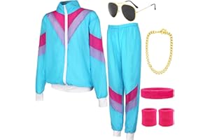 YADODO 90s 80s Fancy Dress Men Costumes Disco Adult Stag Do Outfit Shell Suits 80s Fancy Dress for Women Blue Couples Shell Suit with Pink 80s Accessories Mens 80s Fancy Dress Hip Hop Rapper 1980s Tracksuit