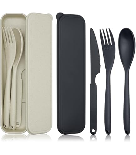 Portable Travel Cutlery Set - Wheat Straw Fork, Spoon & Case, Eco-Friendly Dinnerware For Students, Office & Camping - From Dinnerware Sets - Price 5.45