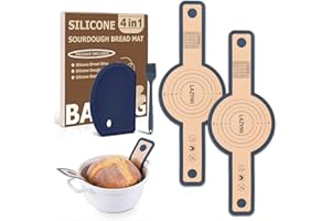 Lazymi 2 correas de silicona para horno holandés, alfombrilla reutilizable para hornear con mango largo para transferir masa madre, correa para hornear con raspador de masa y cepillo de silicona,