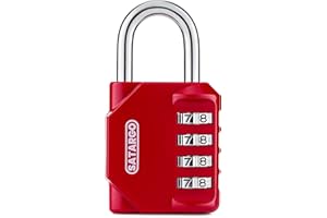 Satargo 4 Digit Combination Padlock for Gym Locker - Indoor and Outdoor Weatherproof Padlock with Code - Cut Resistant Digital School Locker Padlock (Red)