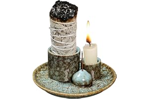 SHEBUYLLI Incense Burner Holder, 4 in1 Palo Santo Holder Ceramic Incense Stick Holders with Ash Catcher Sage Holder Smudge Bowl for Yoga Meditation Room Home Decor (#001Cyan)