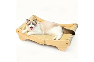 DONWEI Sisal Cat Scratcher Bed, Sisal Pad Cat Scratching Board, Solid Wood Scratch Lounger Chair for Indoor Cats, Kitten Sleeping Nest Bed, Large Size
