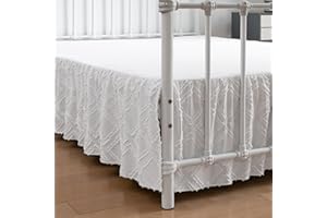 XUAN DIAN Tufted Bed Skirt King Size,Ruffled Bed Skirt with Split Corners, King Bed Skirt 14 Inch Drop, Boho King Size Bed Skirt White for Ruffled Bed Skirt with Split Corners, Bed Skirt King Size