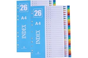 AMO HERMOSO 2 Piezas A-Z Separadores Índice A4 para Archivador 2,3,4 anillas, Plastico Divisores de Archivos A4 con Número 1-26, multicolor