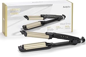 ‎BABYLISS BaByliss Easy Waves – Welleneisen für Beach Waves, Keramik-Titanium-Beschichtung, 3 Temperatureinstellungen, Hitzebeständige Spitzen, Gold & Schwarz, C260E