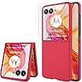 Miimall Case for Motorola Razr 50 Ultra Screen Protector case, [Built-in Tempered Glass Film] Hard PC Slim Fit Shockproof Frosted Skin-Friendly Bumper Protective Case for Moto Razr 50 Ultra, Red