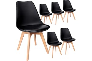 FRUOGO Set di 6 sedie da sala da pranzo con gambe in legno massello in faggio, design scandinavo, con comodo cuscino per sala da pranzo, cucina, soggiorno, camera da letto