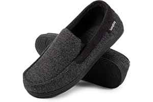 LongBay Herren Mokassins Hausschuhe mit Memory Foam Plüschfleece für drinnen und draußen