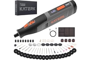 Katerk Kit di Utensile Multifunzione, Utensile Rotante a 6 Marce, 28000 giri/min, 4000mAh, Strumenti Multifunzione con Luce LED e 70 Accessori per Foratura, Fresatura, Incisione, Lucidatura - Grigio