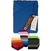 npluseins Fitted Sheet 80 x 190, Fitted Sheet 90 x 190 cm, 100% Cotton, 159.192, Many Colours + Sizes &ndash; Royal Blue