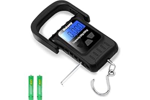 Pèse Bagage 110lb/50kg Balance de bagages avec écran LCD rétro-éclairé, Balance suspendue avec poignée et grand crochet avec mètre ruban pour la maison et l'extérieur, 2 piles AAA