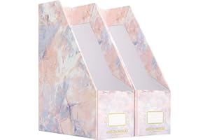 ANZON MORIES Zeitschriftensammler mit rosa Marmor-Muster, 2 Stück, Premium-Schreibtisch-Aktenständer, perfekt für Dokumente im A4-Format