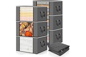 hicoosee zestaw 6 sztuk 90 l, torba do przechowywania, składana, torba do przechowywania pod łóżkiem ze wzmocnionym uchwytem na koce na zabawki, 60 x 40 x 35 cm, szara