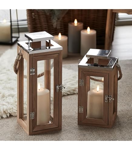 NUPTIO LED Kerzenlaterne Schwarz - 23,5cm Metall Laterne Mit Timer & Fernbedienung