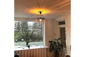 GLZXMQBP Lustre Vertigo Suspension Noir 200 cm, Lampe Vintage Suspension Vertigo Rétro LED Salon Lustre for Intérieur Salon Fibre De Verre +Polyuréthane De Chapeau LED E27,Noir,200cm