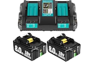 8000mAh Ersatzakku für Makita Akku 18v 8Ah Li-Ion Ersatzakku für Makita Akku mit Ladegerät BL1860 BL1840 BL1830 BL1860B BL1815 BL1835 BL1850B BL1845 BL1850 194205-3 LXT-400 mit LED (Ladegerät +2pack)