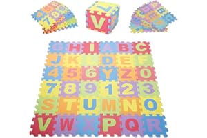 BELFOYER Tapis de Jeu Puzzle en Mousse avec 26 Lettres et 10 Chiffres, 36 pièces, Tapis d'apprentissage de l'alphabet pour bébés et Tout-Petits, 15 x 15 cm
