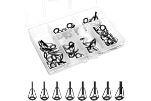 QWORK® 40 Piezas Reparación de Anillos de Punta de Caña de Pescar 8 Tamaños, Anillo de Punta de Caña de Pescar con Anillos Guía de Cerámica de Acero Inoxidable para la Mayoría de Los Tipos de Cañas